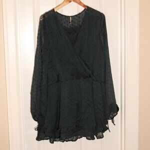 Free People Dahlia green wrap surplice dress long sleeve tunic Large